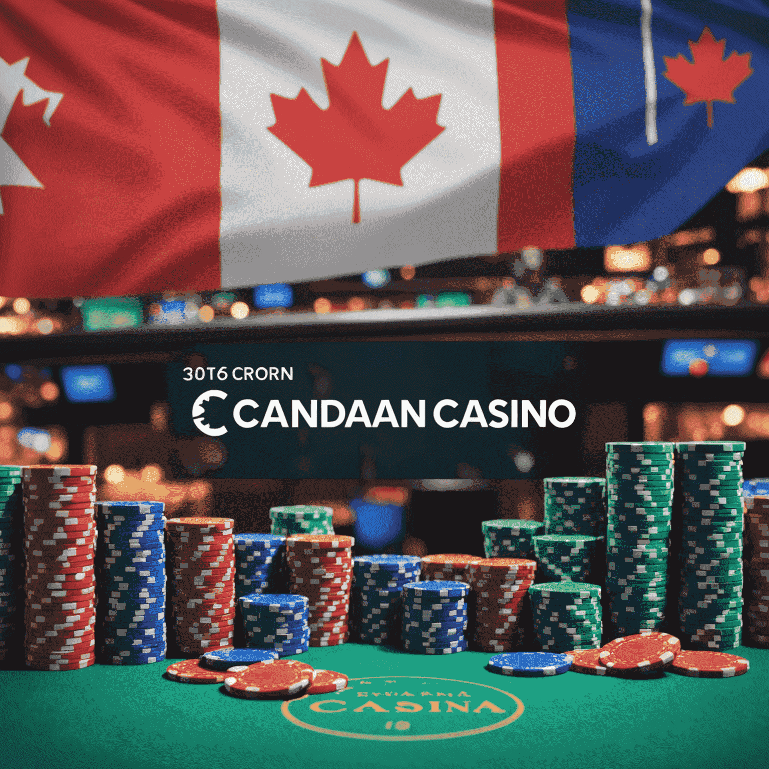 Split screen image showing a social casino interface on one side and a real money gambling site on the other, with Canadian flag in the background