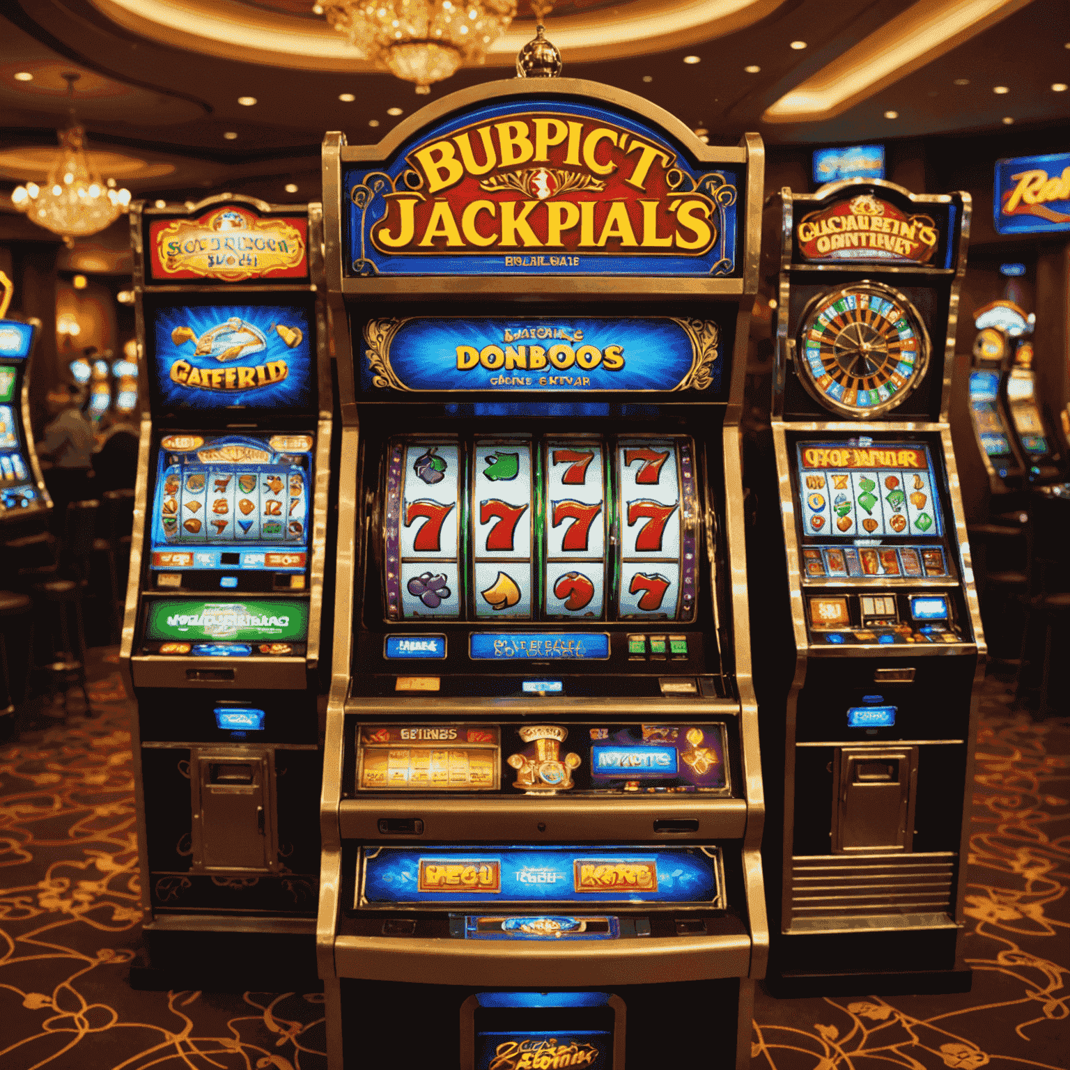 A montage of different slot game features, including bonus rounds, progressive jackpots, and unique reel layouts
